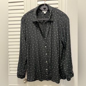 Black polka dot JJill long sleeve blouse